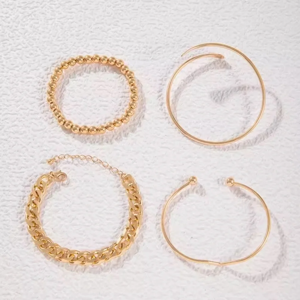Four 4 Bracelets Set Gold